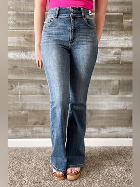 Judy Blue Denim High Waist Tinted Flare Jeans Flap Back Pockets JB82630REG MD